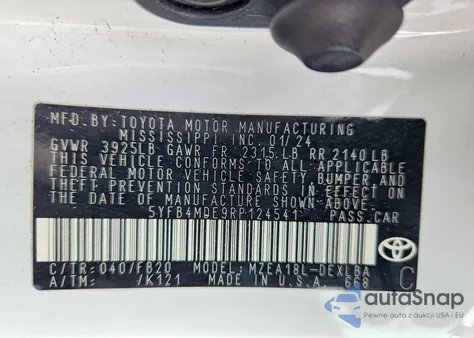 2024 Toyota Corolla Le z USA, uszkodzony, nr VIN 5YFB4MDE9RP124541